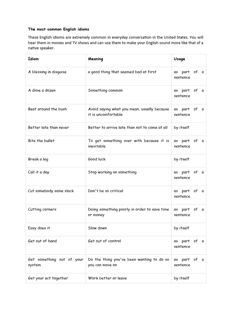 Idioms | PDF | Idiom | English Language