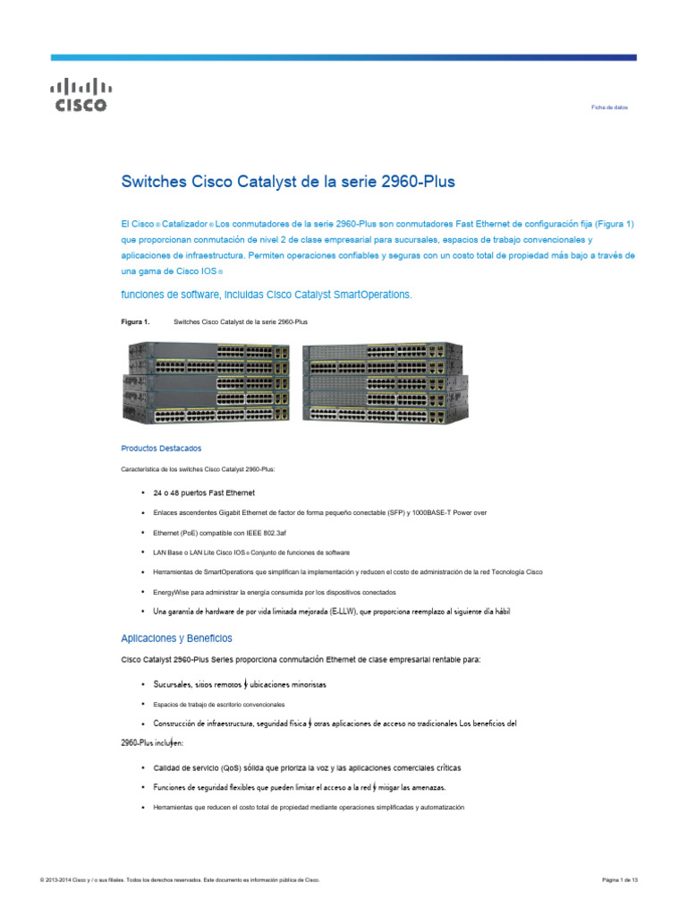 Cisco Catalyst 2960 Plus Series | PDF | Conmutador de red | Informática