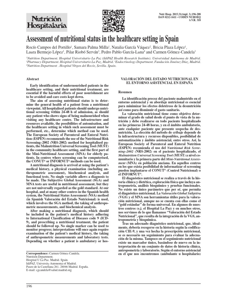 Assessment of Nutritional Status in The Healthcare Setting in Spain ...