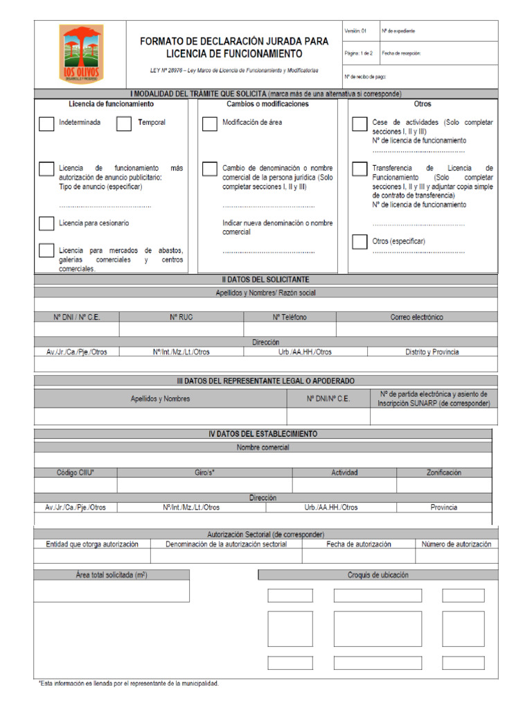 Formato Declaracion Jurada - Licencia de Funcionamiento | PDF