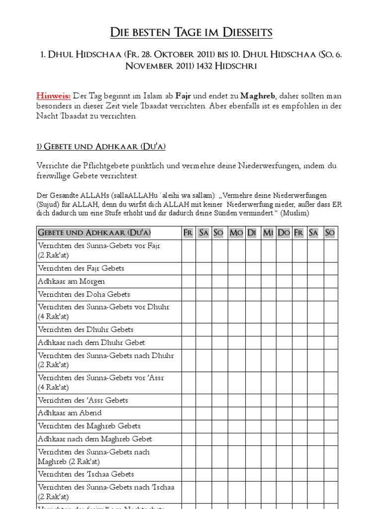 Checkliste Dhul Hidschaa 28 10 6 11 Ev 2
