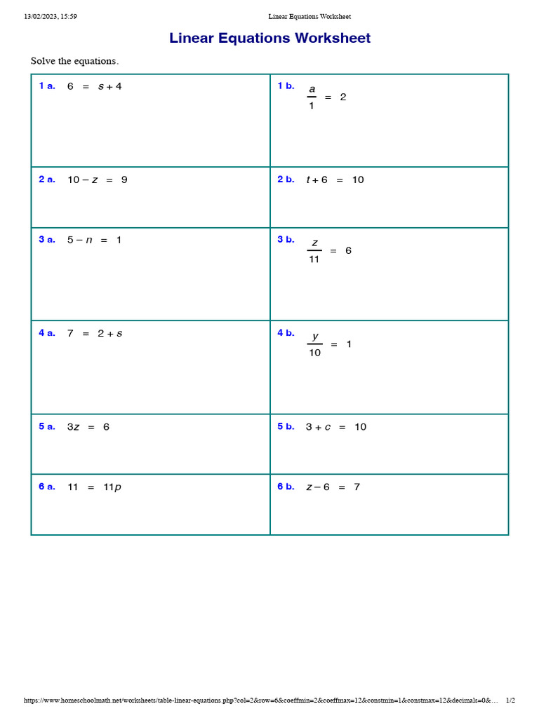 Linear Equations Worksheet 3 | PDF | Equations | Mathematics