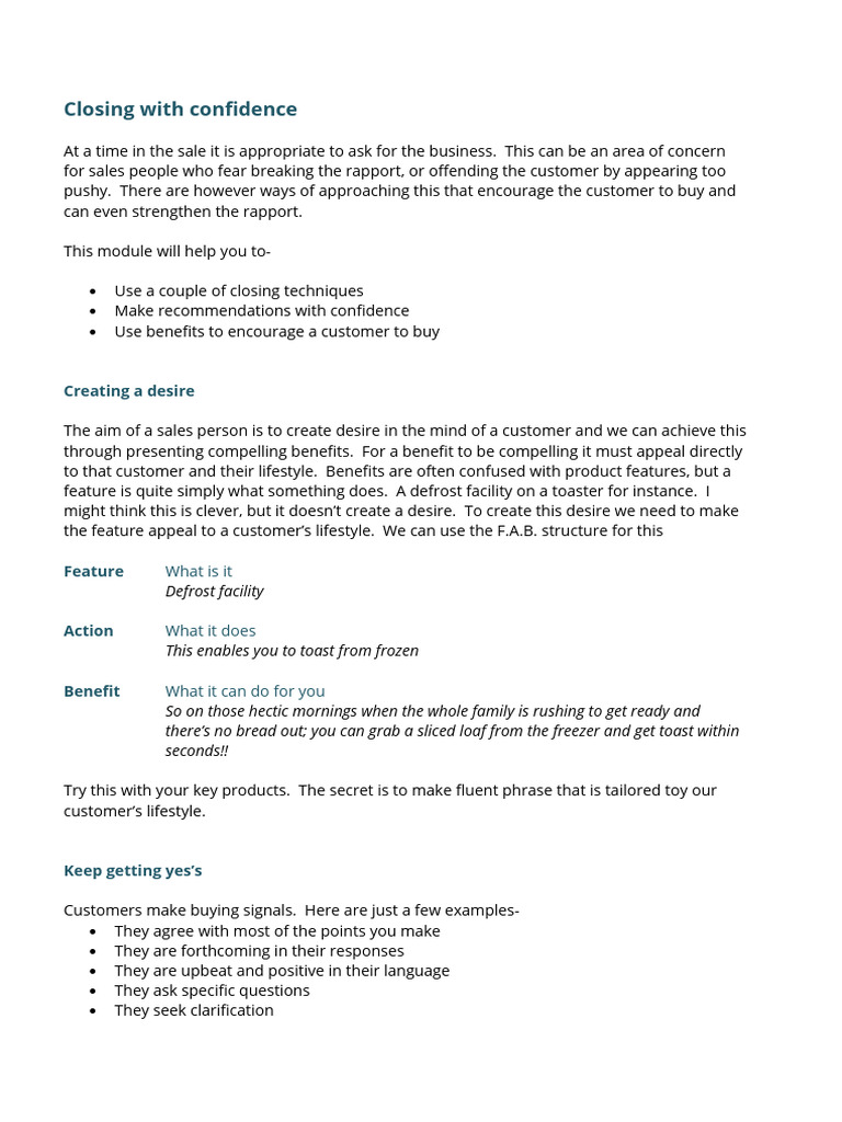 Effective Sales Closing Techniques | PDF | Human Communication