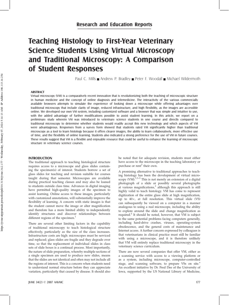 Mills et al 2011 teaching histology to first year veterinary science
