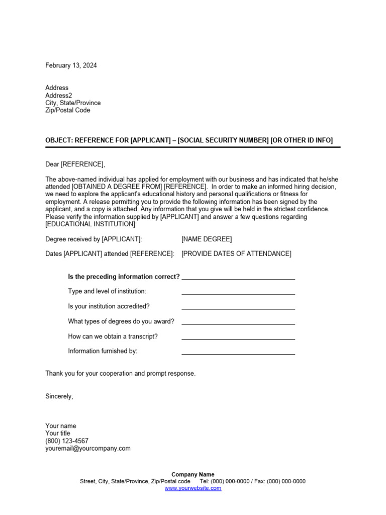 Educational Reference Check Letter | PDF