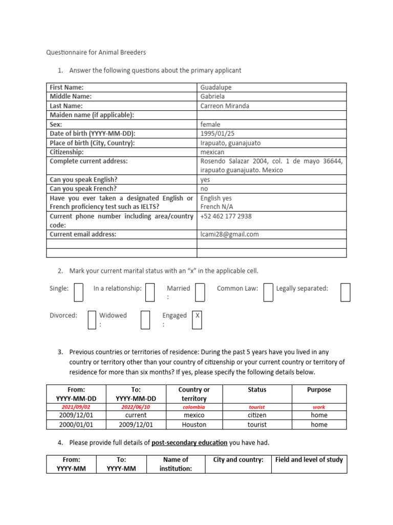 Animal Breeder Questionnaire Template | PDF | Health Care