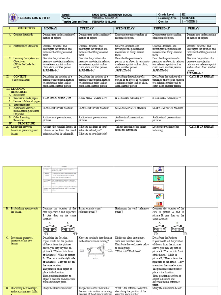 Daily Lesson Log K To 12 Grade Level: III Learning Area: Science ...