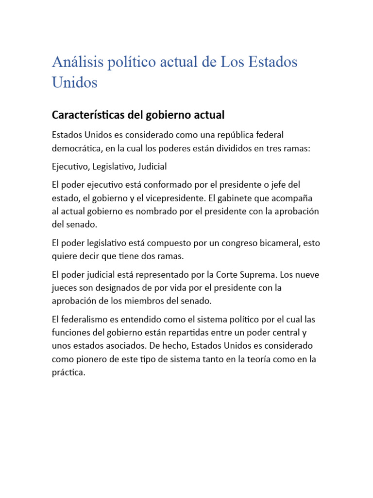Análisis del Sistema Político de EE.UU. | PDF | Los Estados Unidos ...