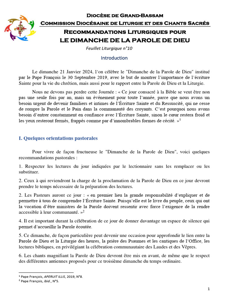 Recommandations pour le Dimanche de la Parole | PDF | Liturgie | Dieu