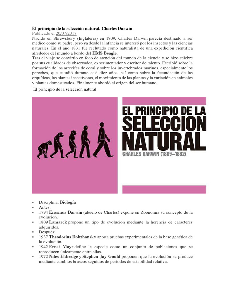 El Principio de La Selección Natural | PDF | Charles Darwin | Evolución