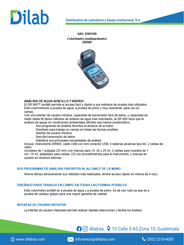 Colorimetro DR 900 Con Parametros | PDF | USB | Batería recargable