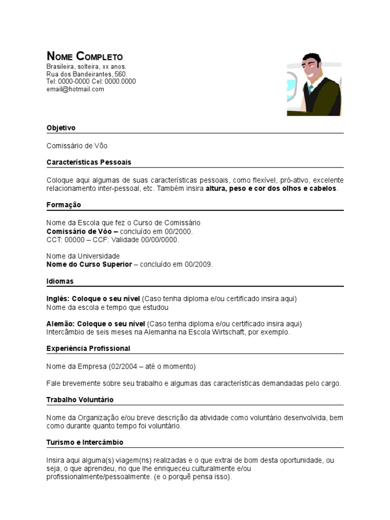 Características para Currículo de Comissário | PDF