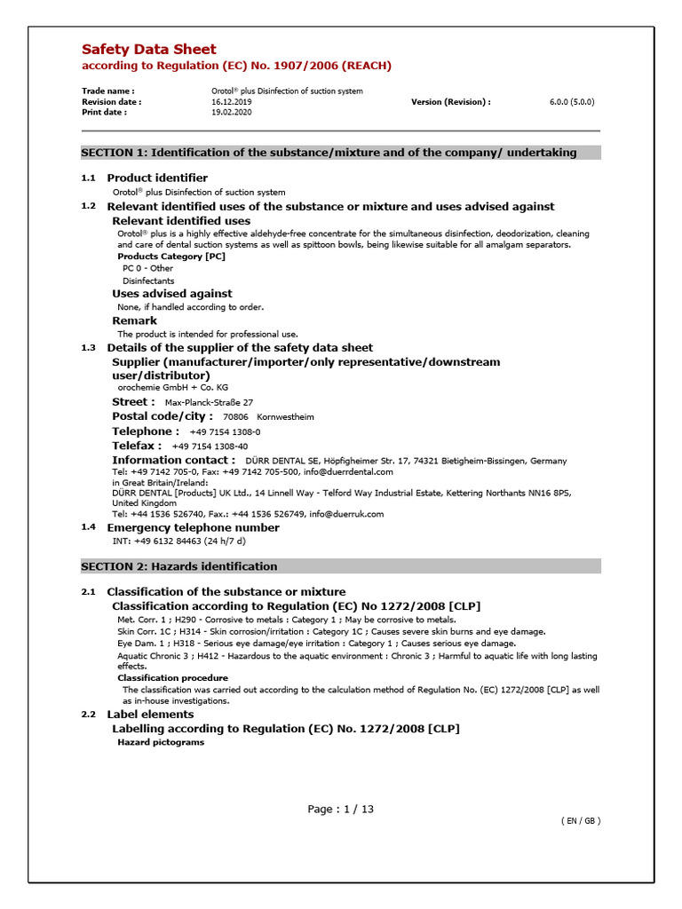 Orotol Plus GB 1219 | Download Free PDF | Dangerous Goods | Toxicity