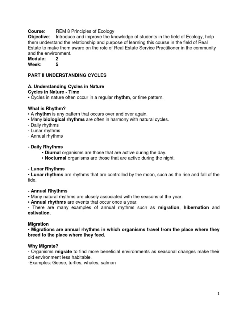 Lesson Week 5 Ii Understanding Cycles Pdf Physiology Zoology