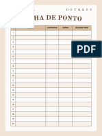 Documento A4 Para Folha de Ponto Com Tabela Minimalista Bege