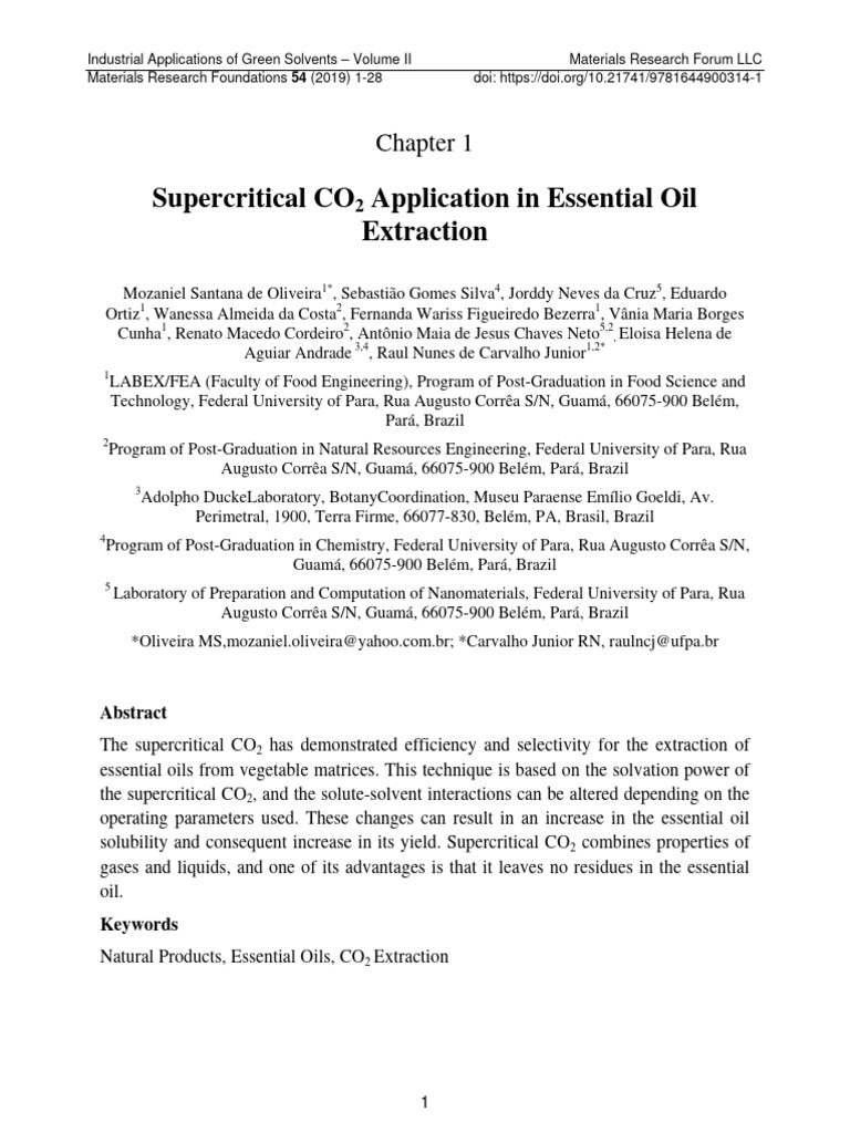 Supercritical CO2 in Essential Oil Extraction | PDF | Supercritical ...
