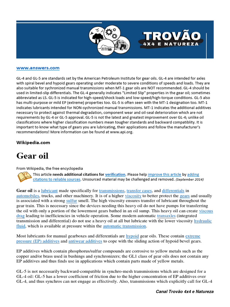 GL-4 vs GL-5 Gear Oil Explained | PDF | Manufactured Goods | Automotive ...
