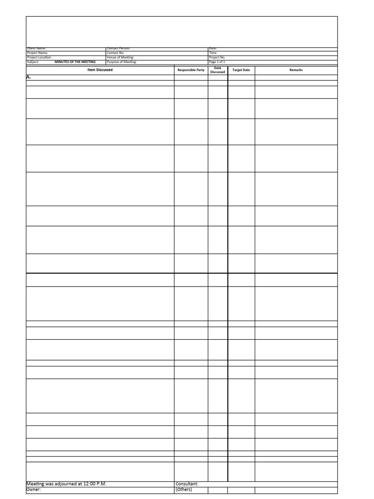 Minutes of Meeting Form | PDF
