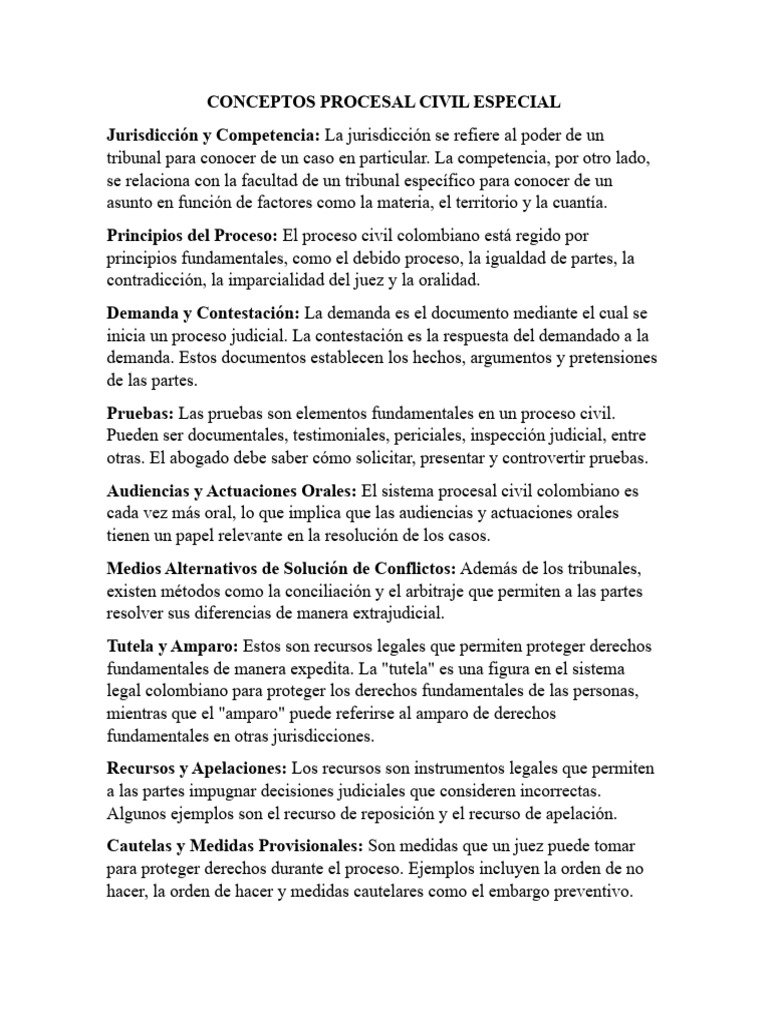 Conceptos Procesal Civil Especial | PDF | Ley procesal | Sentencia (ley)