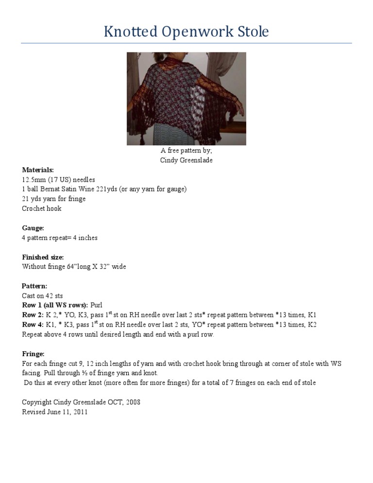 Knotted Openwork Stole Pattern | PDF | Art