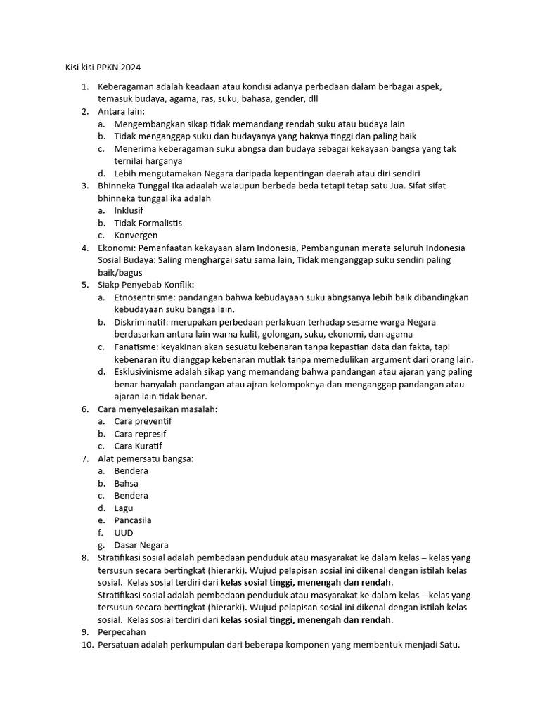 Kisi Kisi PPKN 2024 | PDF
