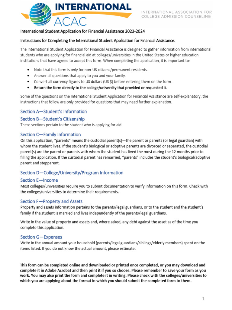 International Student Financial Aid Application | PDF | Parent | Social ...