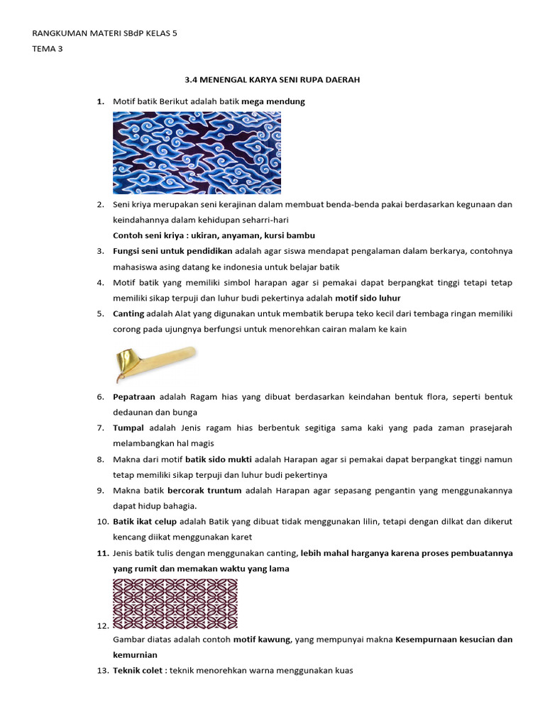 rangkuman materi sbdp kelas 6 tema 3 pdf
