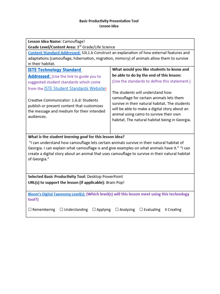Bpts Basic Productivity Tools Lesson Idea Template Pdf Learning