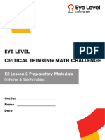 Eye Level Critical Thinking Math Challenge: K2 Lesson 2 Preparatory Materials