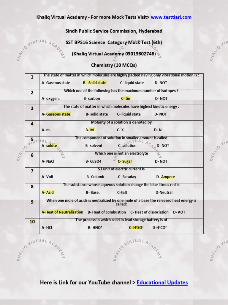 Solved Science Category (6th) HST SST Science Mock | PDF | Neutron ...
