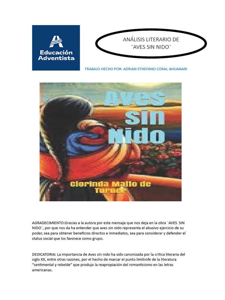 Analisis Aves Sin Nido 2 Pdf Realismo Literario