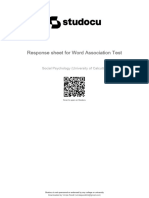 Response Sheet For Word Association Test