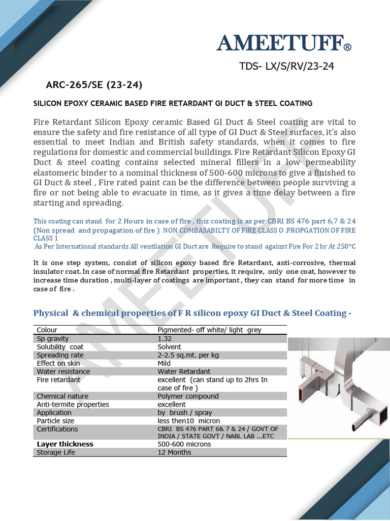 Duct Silicon Epoxy Arc 265 Se Fire Rated Coating PDF Paint Epoxy