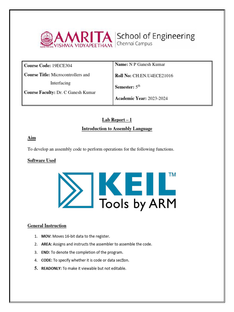 CH - En.u4ece21016 - Lab Report 1 | PDF | Assembly Language | Office ...