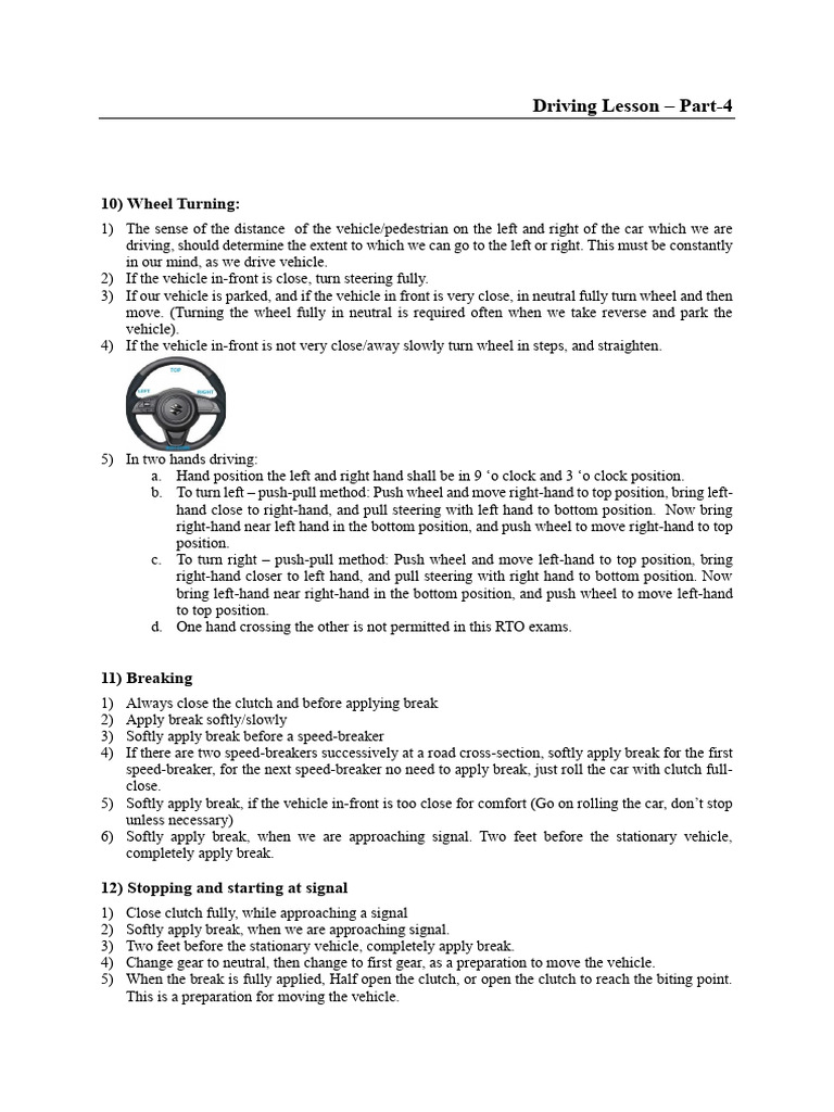Driving Lesson Techniques: Wheel Control & Braking | PDF | Clutch ...