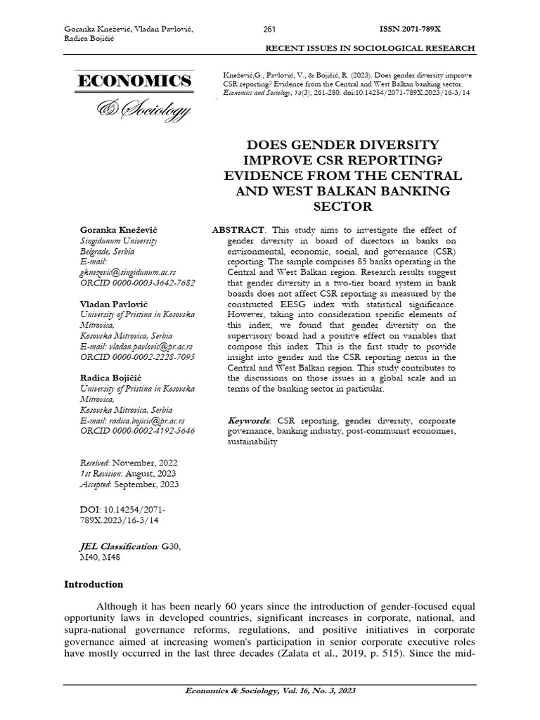 Does gender diversity improve csr reporting evidence from the