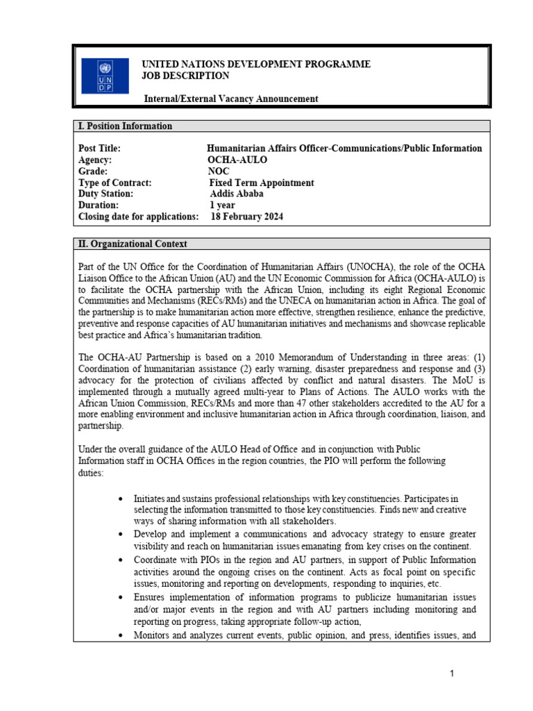 Humanitarian Affairs Officer Communications Public Information Pdf