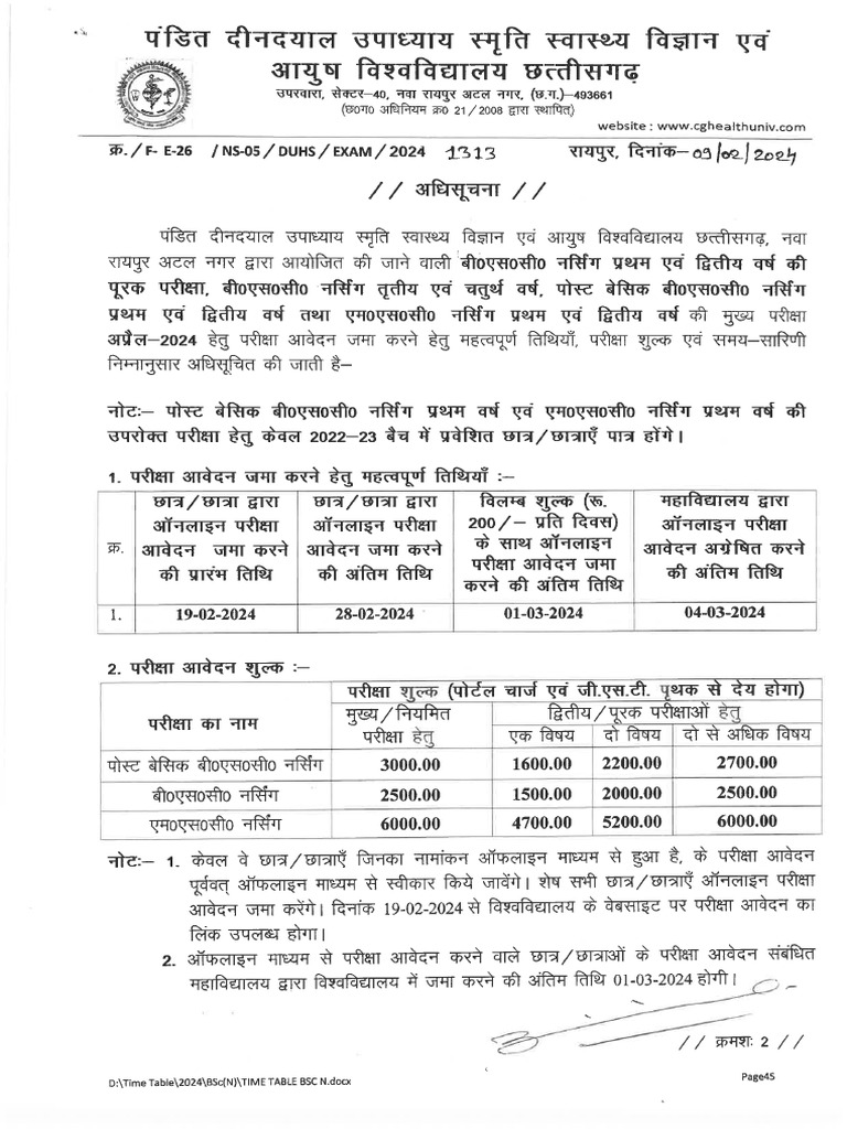 Time Table of Nursing April2024 PDF