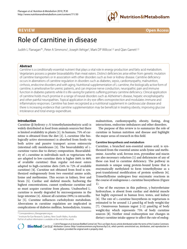 Role of Carnitine in Disease: Open Access Review | PDF | Myocardial ...