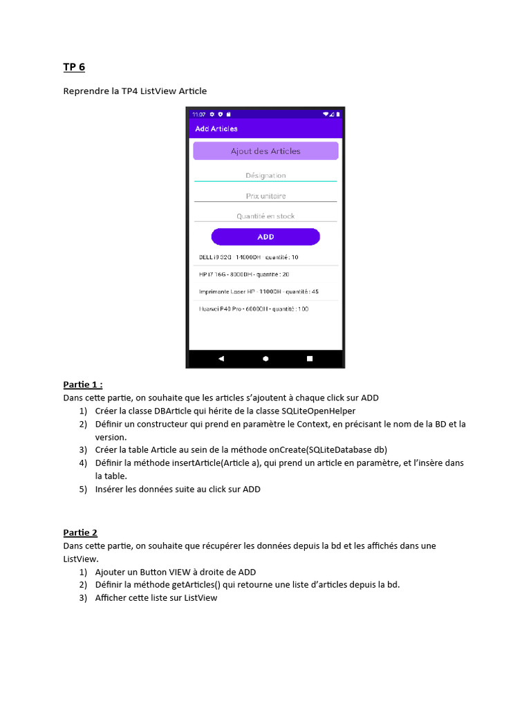 Gestion CRUD d'articles avec SQLite | PDF