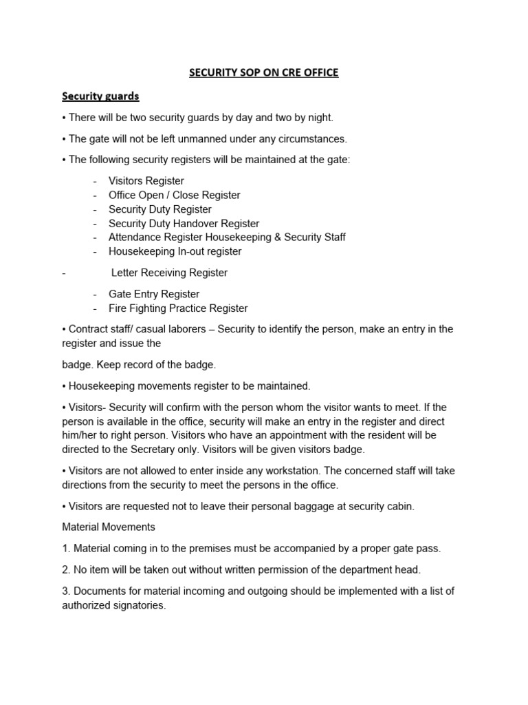 Security SOP | Download Free PDF | Emergency | Safety