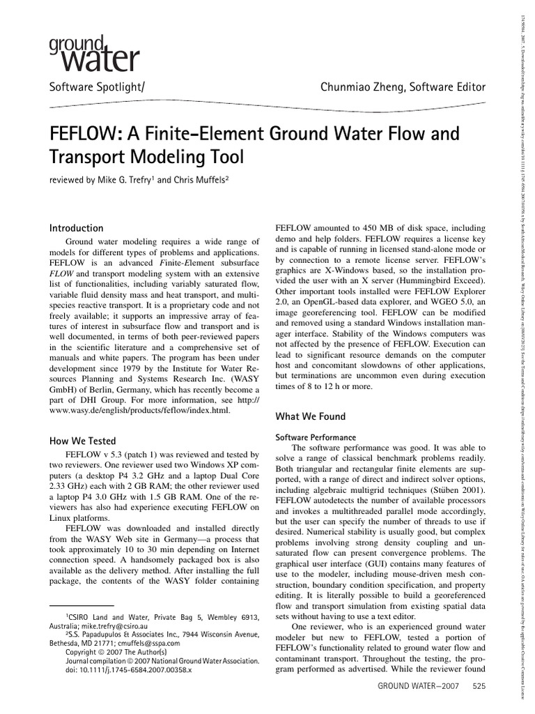 Groundwater 2007 trefry feflow a finite element ground water flow