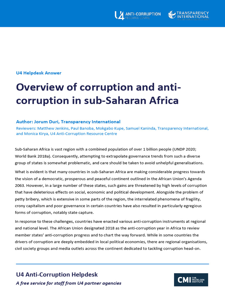 SubSaharan Africa - Overview of Corruption and Anticorruption 2020 ...