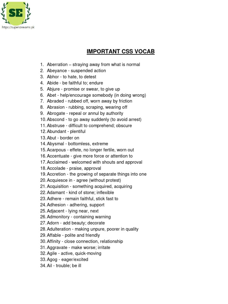 Essential CSS Vocabulary List | PDF