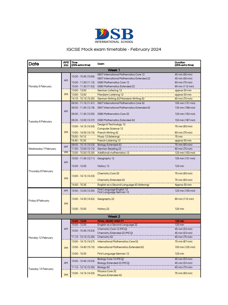 Mock exam timetable ib and igcse february 2024 igcse timetable