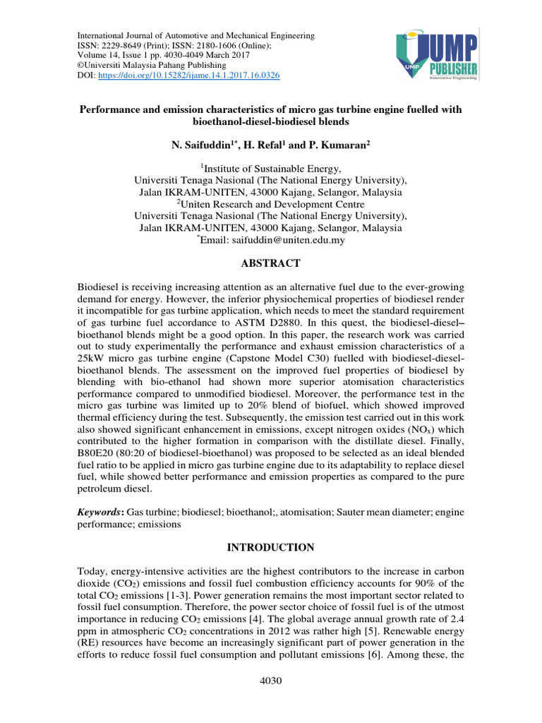 Performance and Emission Characteristics of Micro Gas Turbine Engine ...