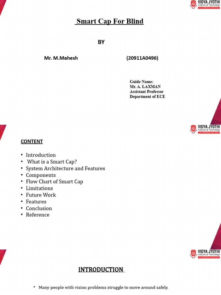 Smart Cap Technology for the Visually Impaired | PDF | Speech ...