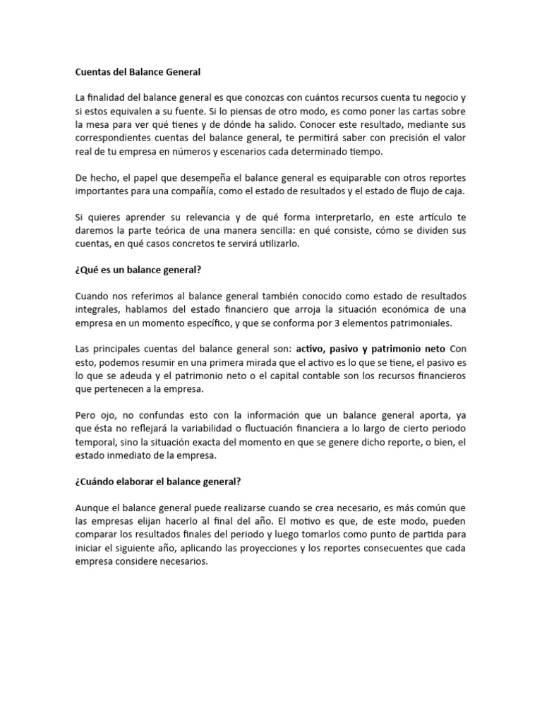 Cuentas del Balance General Explicadas | PDF | Hoja de balance | Business