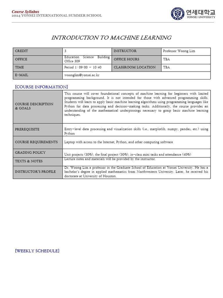 Intro to Machine Learning Course Syllabus | PDF | Machine Learning ...