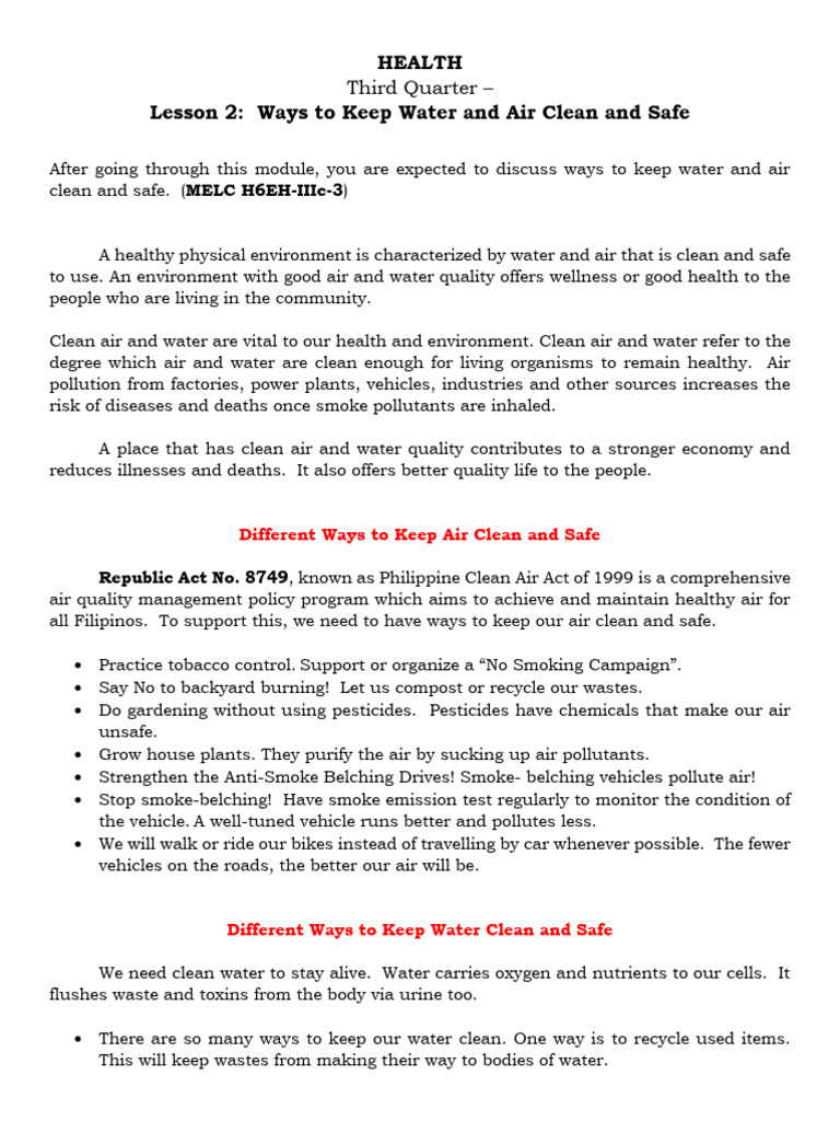 Health 6 Module 2 Pdf Water Air Pollution
